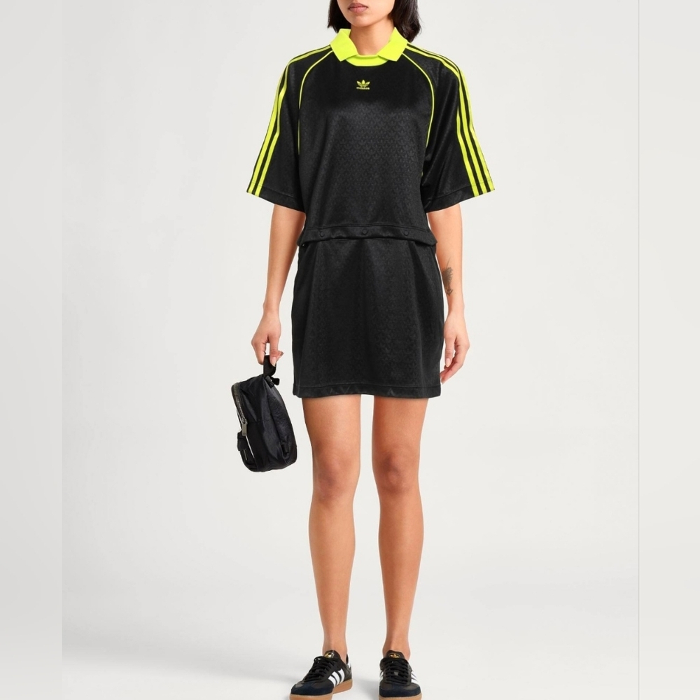 Adidas Originals Black Snap Dress with Bright Green Accents